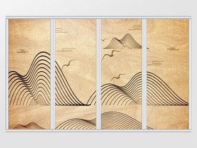 新中式抽象线条高山飞鸟移门