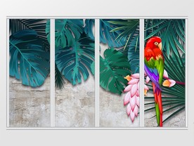 简约热带植物鹦鹉移门