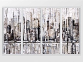 北欧复古木板抽象城市背景移门