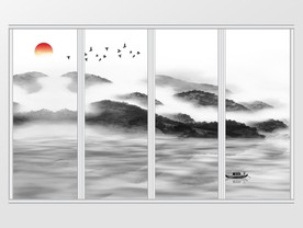 山水画水墨意境画移门