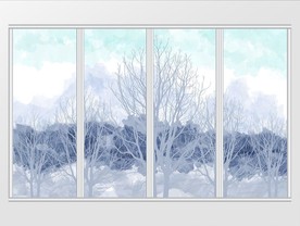 唯美大气简约蓝色树木移门