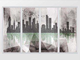 现代简约水墨抽象城市移门