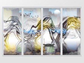 新中式手绘抽象山水背景移门