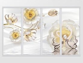 3d珠宝花朵珍珠天鹅白绸移门