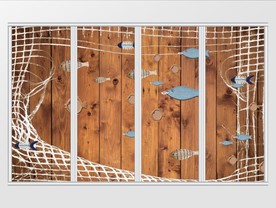 地中海风格木质背景渔网小鱼移门