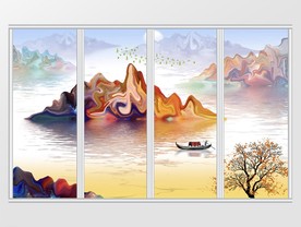 新中式抽象意境山水画移门