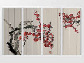 中式木质纹理梅花移门