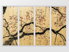 新中式纹理意境背景梅花移门