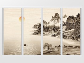 新中式远山落日小舟移门