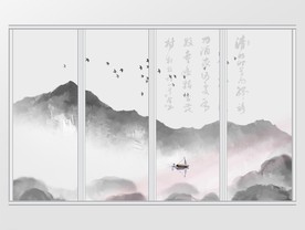 简约中国风新中式山峦飞鸟移门
