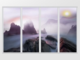 唯美中式朦胧美山峦石头移门