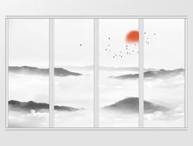 新中式简约大气意境山水画移门