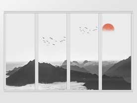 新中式山峦夕阳移门