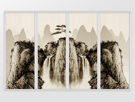 写意高峰奇树远山移门