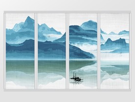 新中式水墨意境清凉远山倒影移门