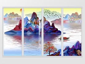 新中式炫彩抽象写意山水画移门