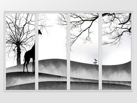 中式黑白动物风景移门