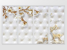 3d玉兰花枝珠宝钻石梅花鹿移门