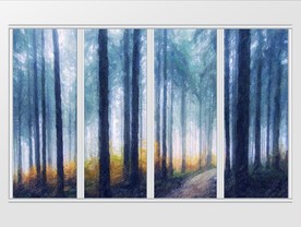 蓝色油画森林移门