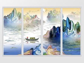 新中式抽象写意山水画水墨移门