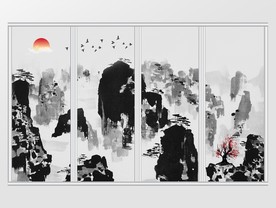 新中式水墨抽象层山移门