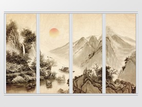 新中式水墨高山流水小舟写意移门