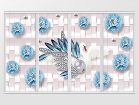 3D蓝色花卉梦幻珍珠移门