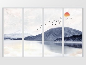 大理石纹日出飞鸟移门