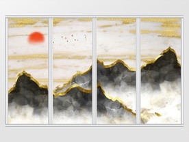 金色山峦飞鸟移门