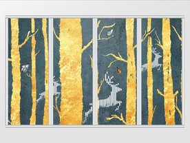 现代简约金色抽象树麋鹿移门