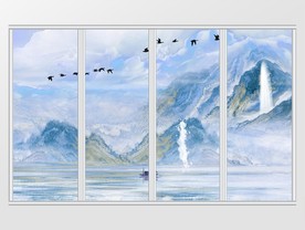 现代简约中式水墨山水移门