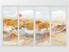 新中式大气山川飞鸟移门