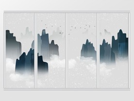 新中式简约大气意境山水画移门