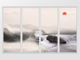 新中式唯美石头流水移门