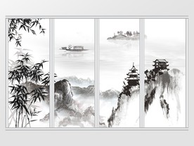 新中式竹子水墨山水移门