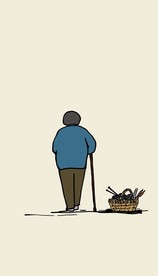 手绘老母亲背影