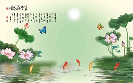 中式荷花背景墙
