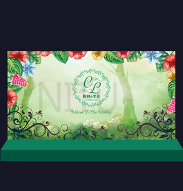 森系水彩花卉婚礼背景