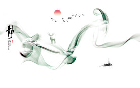 宁静致远意境水墨新中式背景墙