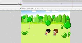 两个小孩在树林里奔跑玩乐10秒