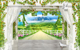 时尚拱门小路田园画中画电视背景