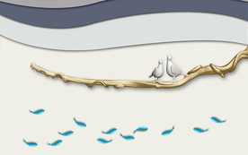 3D立体鱼群小鸟背景墙