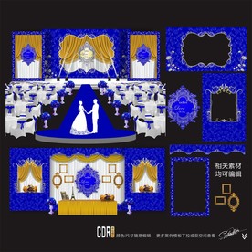 宝蓝色主题婚礼设计 蓝色撞金色