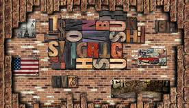 立体字母金属红砖背景墙