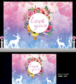 粉紫色花卉婚礼背景ps