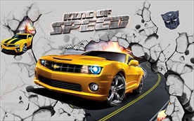 手绘3D汽车背景墙装饰画