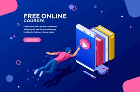 矢量在线学习远程培训插画