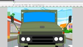 军车绿色货车往前面行驶5秒