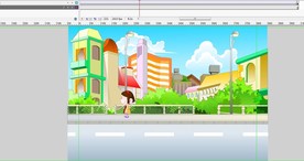 小女孩在公路上面行走动画12秒