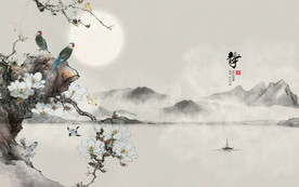 新中式花鸟背景墙